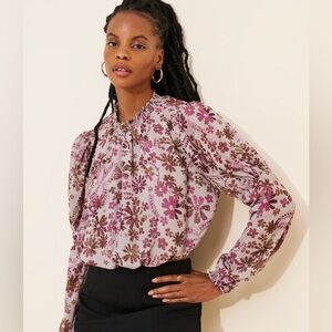 Free People Clarissa Floral Peasant Blouse in Purple